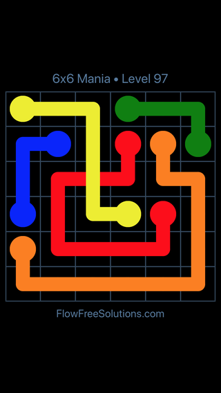 Solution and Answer to the Puzzle for Flow Free: Bridges 6x6 Mania Level 97
