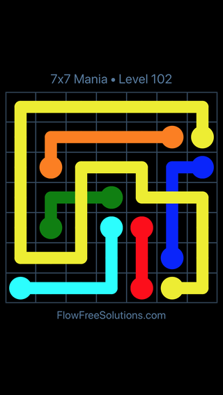 Solution and Answer to the Puzzle for Flow Free: Bridges 7x7 Mania Level 102