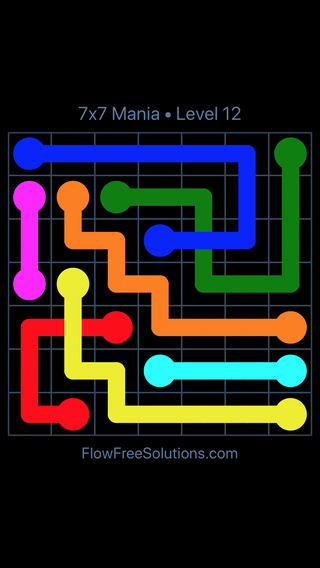 Solution and Answer to the Puzzle for Flow Free: Bridges 7x7 Mania Level 12