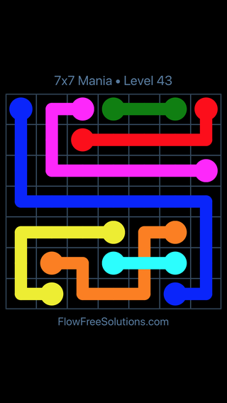Solution and Answer to the Puzzle for Flow Free: Bridges 7x7 Mania 7 X 7 Level 43