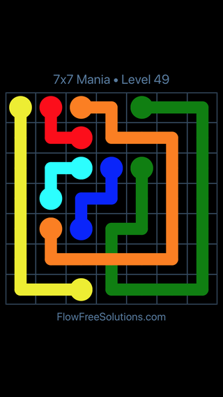 Solution and Answer to the Puzzle for Flow Free: Bridges 7x7 Mania 7 X 7 Level 49