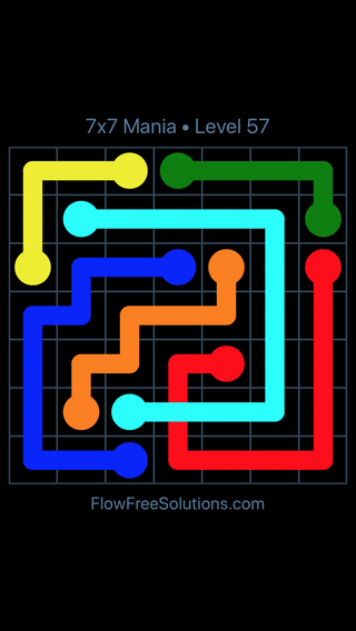 Solution and Answer to the Puzzle for Flow Free: Bridges 7x7 Mania 7 X 7 Level 57