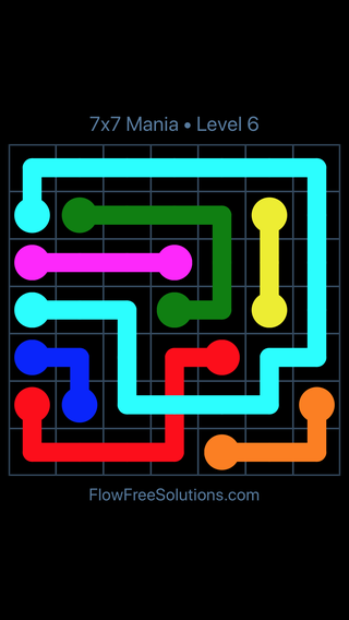Solution and Answer to the Puzzle for Flow Free: Bridges 7x7 Mania 7 X 7 Level 6
