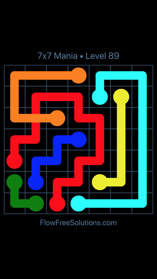 Solution and Answer to the Puzzle for Flow Free: Bridges 7x7 Mania Level 89