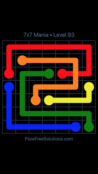 Solution and Answer to the Puzzle for Flow Free: Bridges 7x7 Mania 7 X 7 Level 93