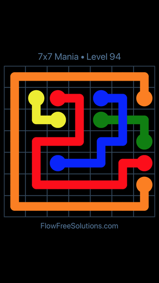 Solution and Answer to the Puzzle for Flow Free: Bridges 7x7 Mania Level 94