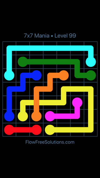 Solution and Answer to the Puzzle for Flow Free: Bridges 7x7 Mania Level 99