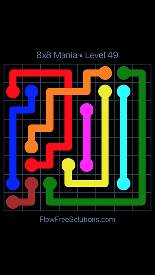 Solution and Answer to the Puzzle for Flow Free: Bridges 8x8 Mania Level 49