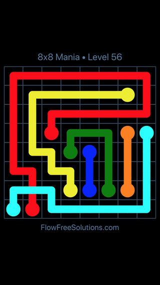 Solution and Answer to the Puzzle for Flow Free: Bridges 8x8 Mania Level 56