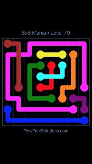 Solution and Answer to the Puzzle for Flow Free: Bridges 8x8 Mania Level 79