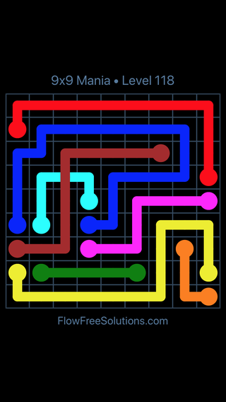 Solution and Answer to the Puzzle for Flow Free: Bridges 9x9 Mania Level 118