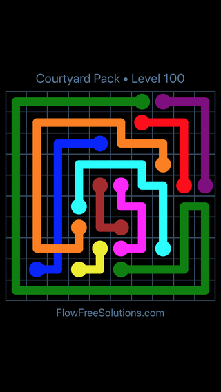 Solution and Answer to the Puzzle for Flow Free: Bridges Courtyard Pack Level 100
