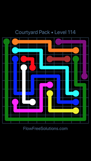 Solution and Answer to the Puzzle for Flow Free: Bridges Courtyard Pack Level 114
