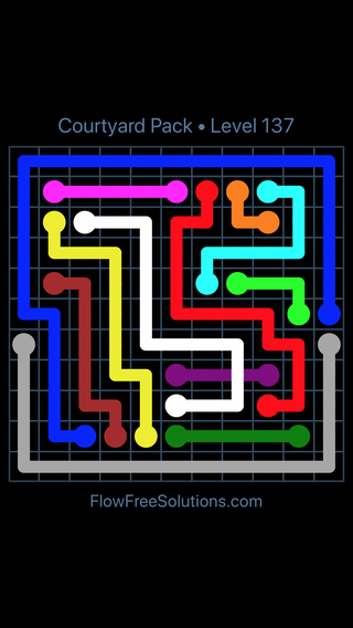 Solution and Answer to the Puzzle for Flow Free: Bridges Courtyard Pack Level 137