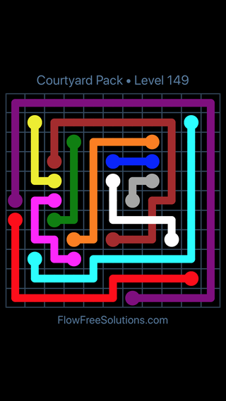 Solution and Answer to the Puzzle for Flow Free: Bridges Courtyard Pack Level 149