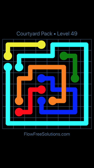 Solution and Answer to the Puzzle for Flow Free: Bridges Courtyard Pack Level 49