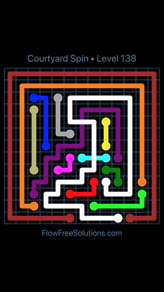 Solution and Answer to the Puzzle for Flow Free: Bridges Courtyard Spin Pack Level 138