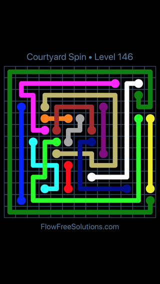 Solution and Answer to the Puzzle for Flow Free: Bridges Courtyard Spin Pack Level 146