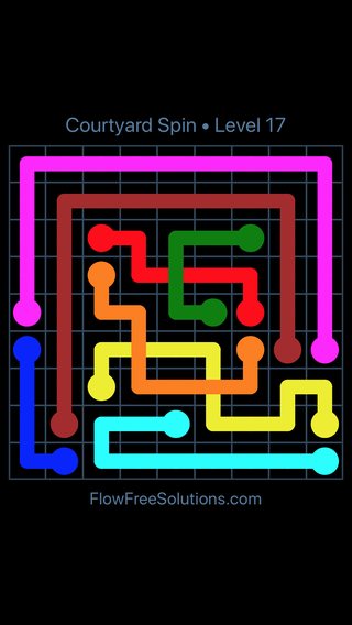Solution and Answer to the Puzzle for Flow Free: Bridges Courtyard Spin Pack Level 17