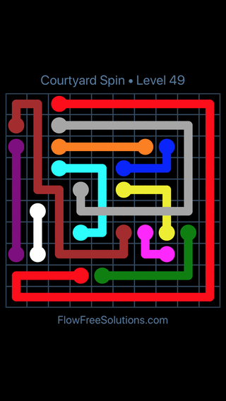 Solution and Answer to the Puzzle for Flow Free: Bridges Courtyard Spin Pack Level 49