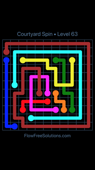 Solution and Answer to the Puzzle for Flow Free: Bridges Courtyard Spin Pack Level 63