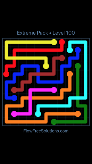 Solution and Answer to the Puzzle for Flow Free: Bridges Extreme Pack Level 100