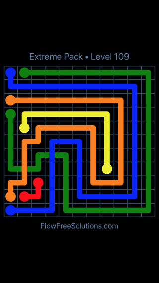 Solution and Answer to the Puzzle for Flow Free: Bridges Extreme Pack Level 109