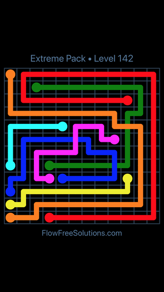 Solution and Answer to the Puzzle for Flow Free: Bridges Extreme Pack Level 142