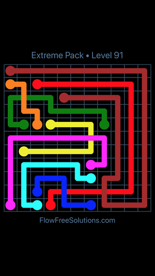 Solution and Answer to the Puzzle for Flow Free: Bridges Extreme Pack Level 91
