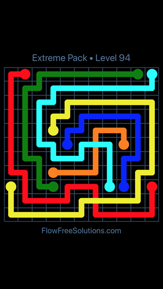 Solution and Answer to the Puzzle for Flow Free: Bridges Extreme Pack Level 94