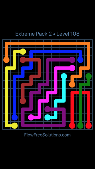 Solution and Answer to the Puzzle for Flow Free: Bridges Extreme Pack 2 Level 108