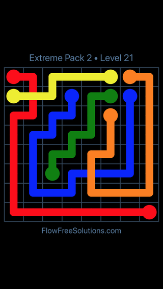 Solution and Answer to the Puzzle for Flow Free: Bridges Extreme Pack 2 Level 21