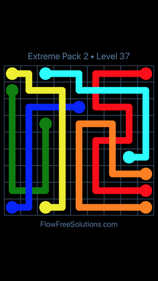 Solution and Answer to the Puzzle for Flow Free: Bridges Extreme Pack 2 Level 37
