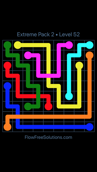 Solution and Answer to the Puzzle for Flow Free: Bridges Extreme Pack 2 Level 52