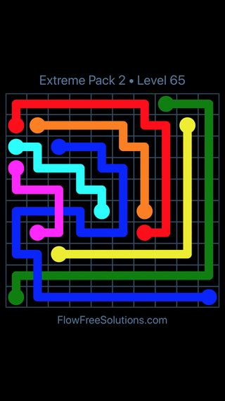 Solution and Answer to the Puzzle for Flow Free: Bridges Extreme Pack 2 Level 65