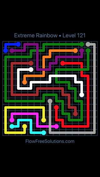 Solution and Answer to the Puzzle for Flow Free: Bridges Extreme Rainbow Pack Level 121