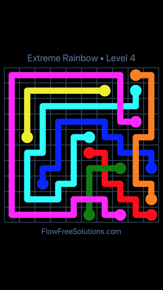 Solution and Answer to the Puzzle for Flow Free: Bridges Extreme Rainbow Pack Level 4