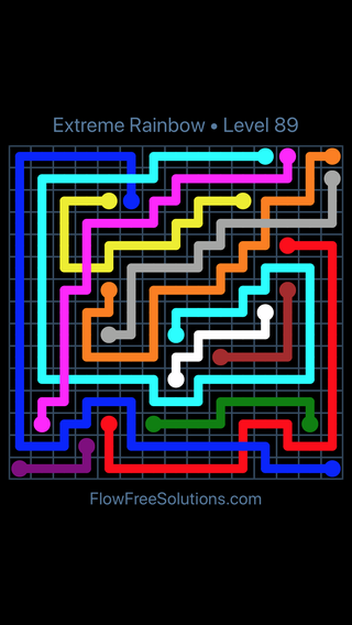 Solution and Answer to the Puzzle for Flow Free: Bridges Extreme Rainbow Pack Level 89