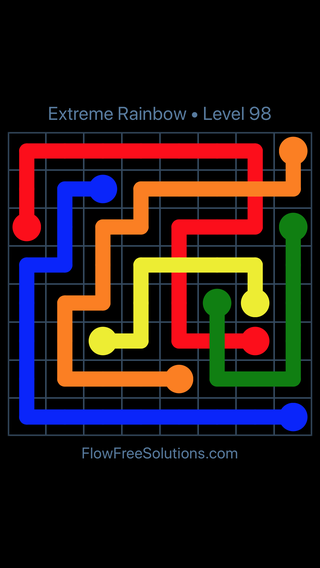 Solution and Answer to the Puzzle for Flow Free: Bridges Extreme Rainbow Pack Level 98