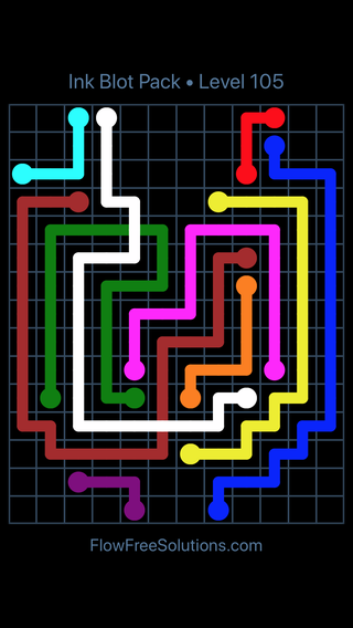 Solution and Answer to the Puzzle for Flow Free: Bridges Inkblot Pack Level 105