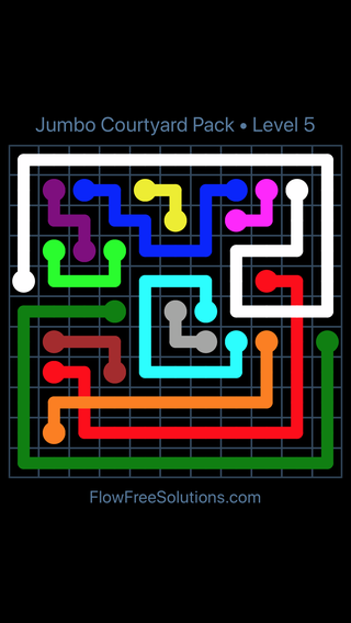 Solution and Answer to the Puzzle for Flow Free: Bridges Jumbo Courtyard Level 5