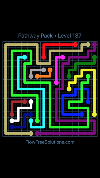 Solution and Answer to the Puzzle for Flow Free: Bridges Pathway Pack Level 137