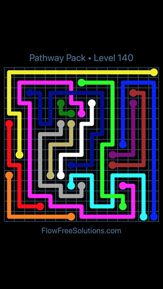 Solution and Answer to the Puzzle for Flow Free: Bridges Pathway Pack Level 140