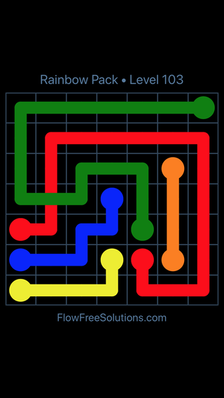 Solution and Answer to the Puzzle for Flow Free: Bridges Rainbow Pack Level 103