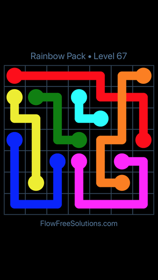 Solution and Answer to the Puzzle for Flow Free: Bridges Rainbow Pack Level 67