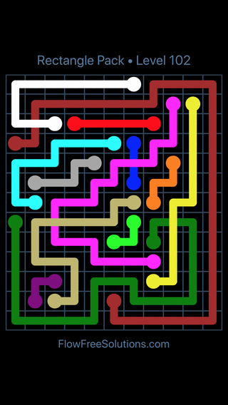 Solution and Answer to the Puzzle for Flow Free: Bridges Rectangle Pack Level 102
