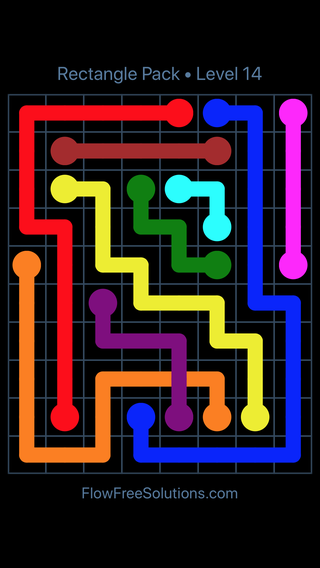 Solution and Answer to the Puzzle for Flow Free: Bridges Rectangle Pack Level 14
