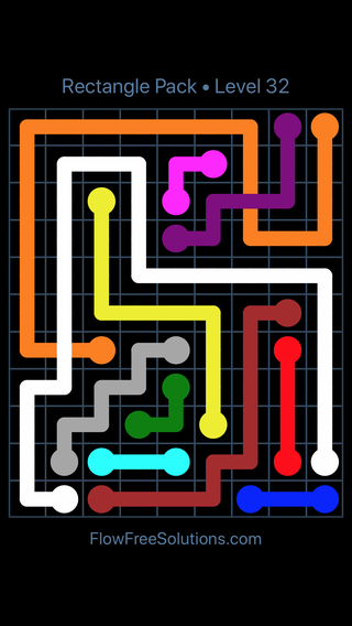 Solution and Answer to the Puzzle for Flow Free: Bridges Rectangle Pack Level 32