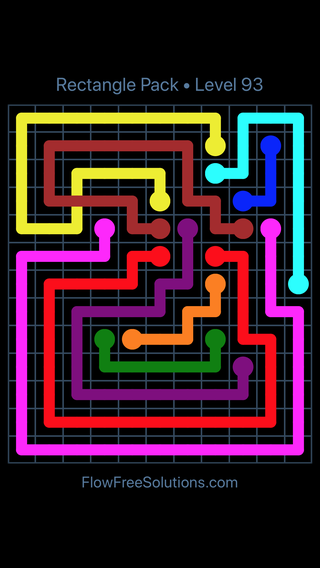 Solution and Answer to the Puzzle for Flow Free: Bridges Rectangle Pack Level 93