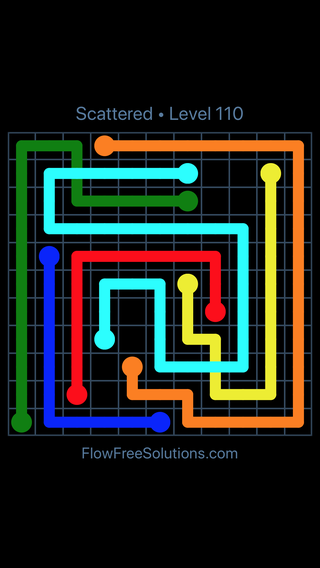 Solution and Answer to the Puzzle for Flow Free: Bridges Scattered Pack Level 110